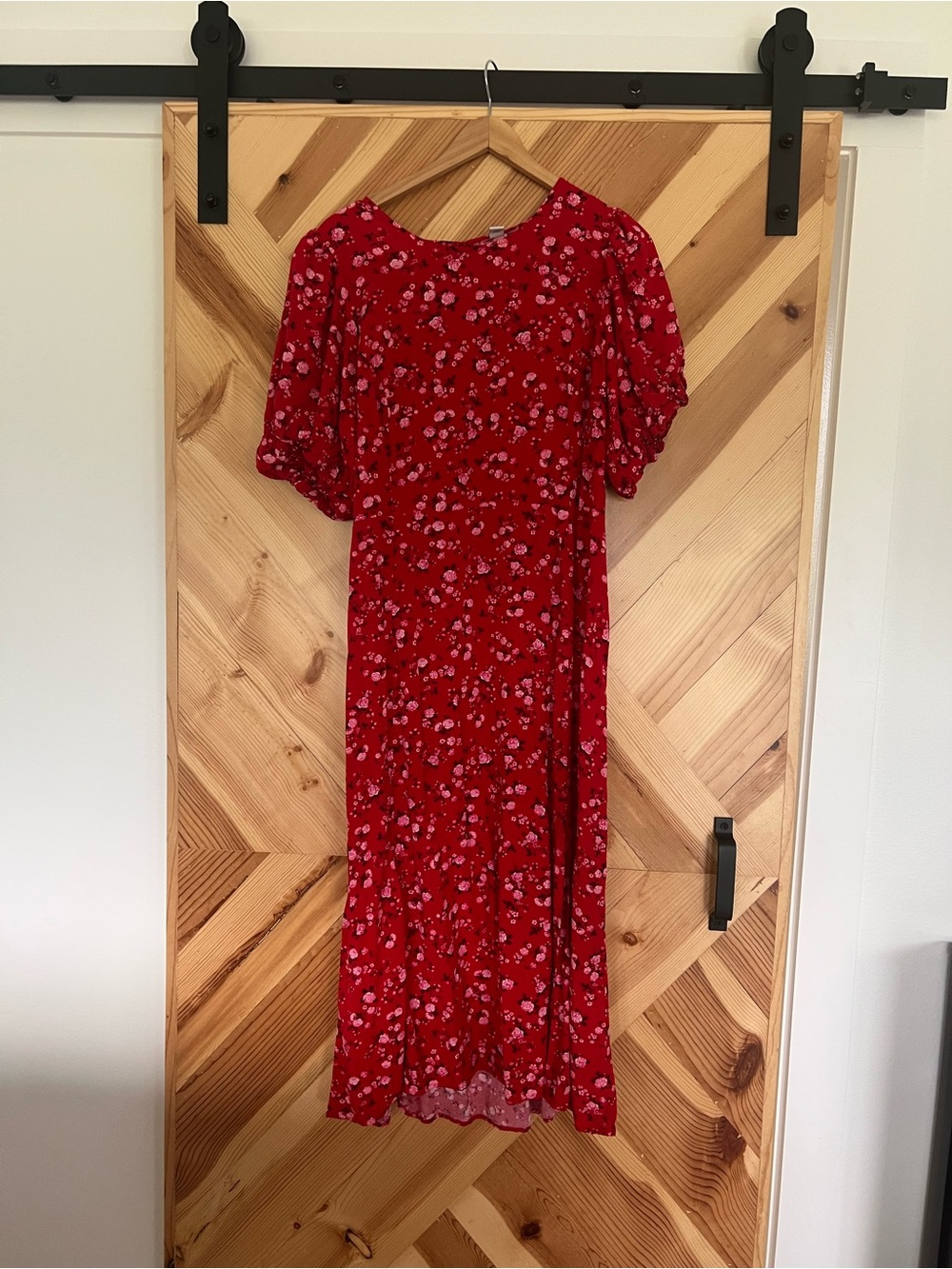 Old Navy Red Floral Dress with Puff Sleeves